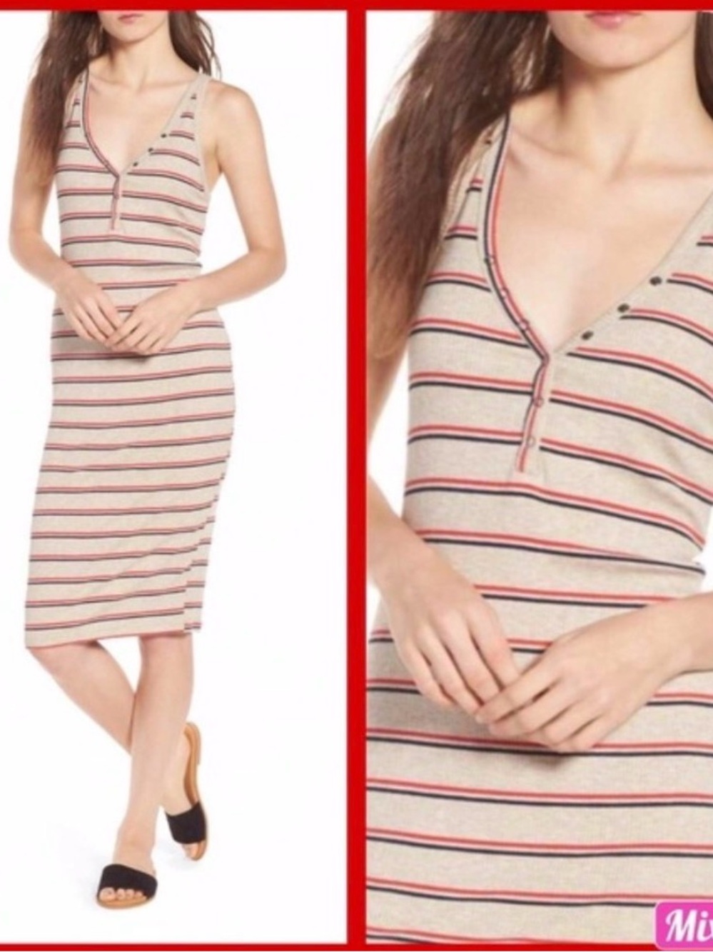 All In Favor - Rib Knit - BodyCon - Dress - Lined Size Medium Cream Red and Navy